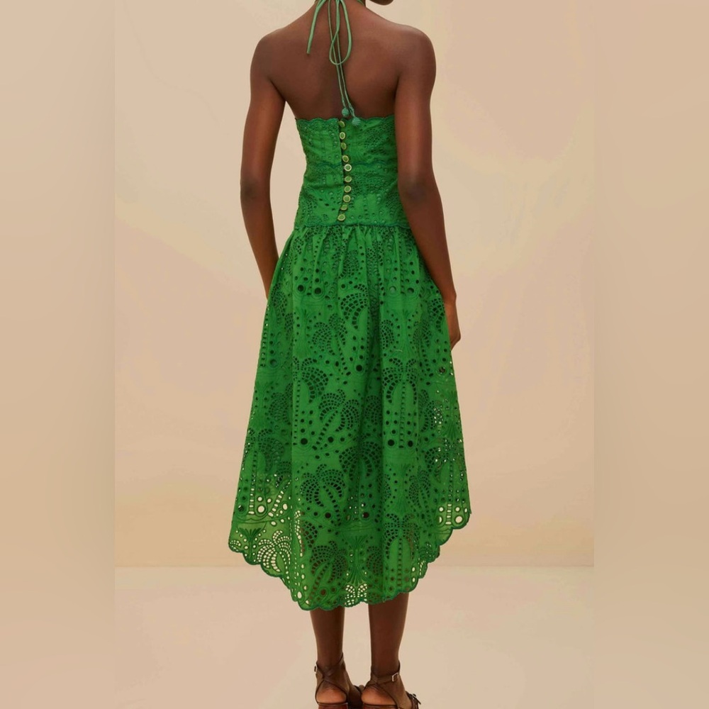 FARM Rio Green Eyelet Halter Midi Dress - Picture 2 of 6